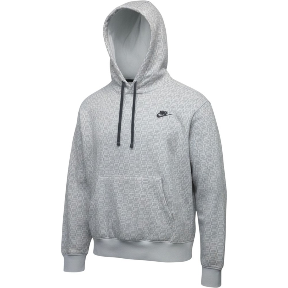 Nike Mens Sportswear Club Fleece Hoodie Grey All Over Logo Print Pullover M